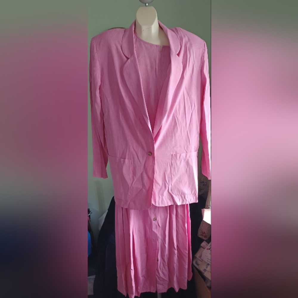 Vintage  3 Piece Pink Skirt Suit 80s Options Melrose Womens 10-12 Beautiful